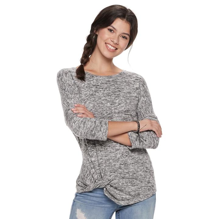 Juniors' Miss Chievous Cozy Twist-front Top, Teens, Size: Small, Grey