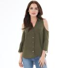 Juniors' Iz Byer California Cold Shoulder Blouse, Teens, Size: Medium, Dark Green