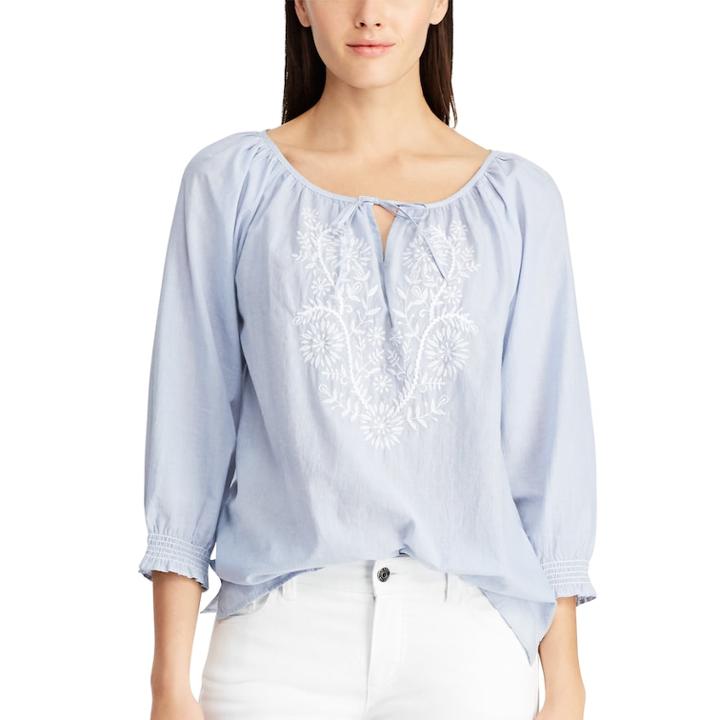 Women's Chaps Floral Emboridered Peasant Top, Size: Small, Blue