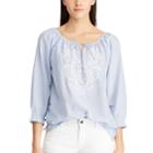 Women's Chaps Floral Emboridered Peasant Top, Size: Small, Blue