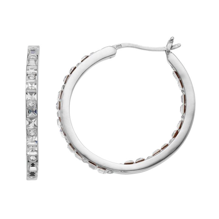 Sterling 'n' Ice Sterling Silver Inside Out Hoop Earrings, Women's, White