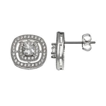 The Silver Lining Cubic Zirconia Silver Tone Square Stud Earrings, Women's, White
