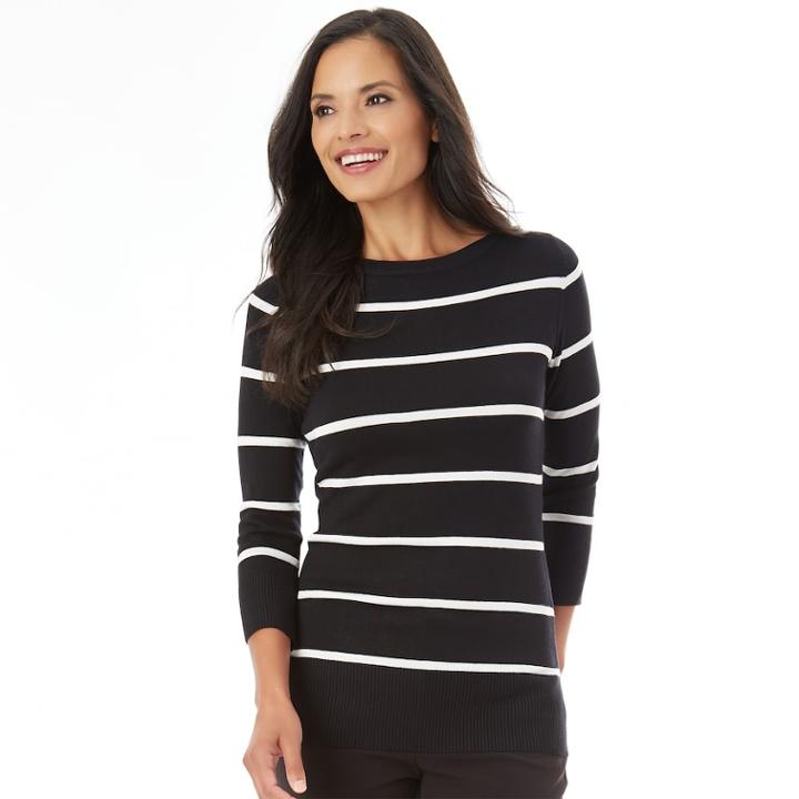 Women's Apt. 9&reg; Flutter Sleeve Sweater, Size: Medium, Black White Stripe