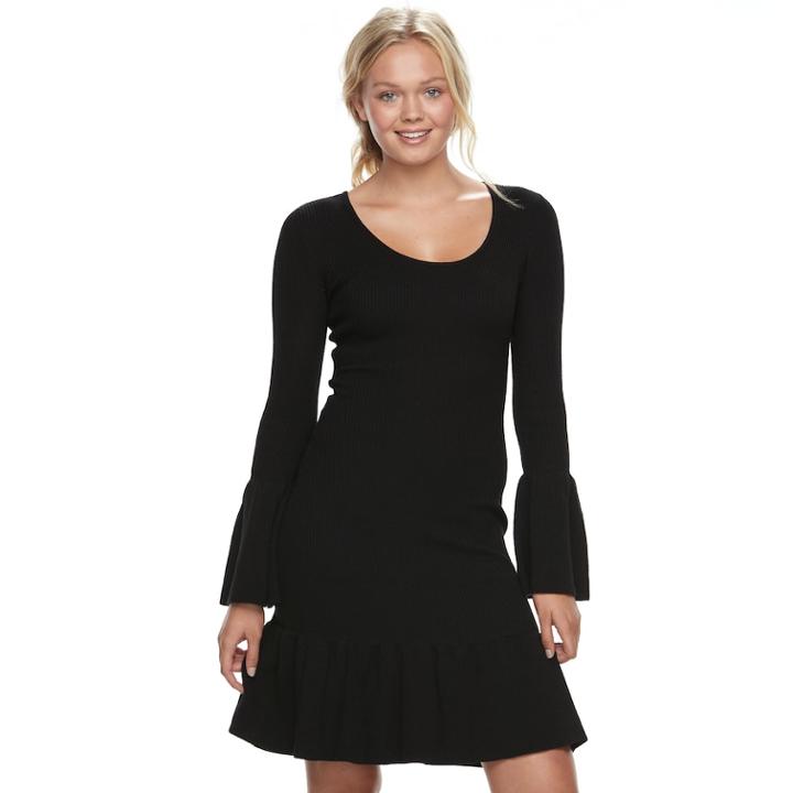 Juniors' Almost Famous Bell Sleeve Sweater Dress, Teens, Size: Small, Black