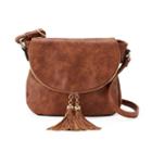Deluxity Tassel Flap Crossbody Bag, Women's, Brown