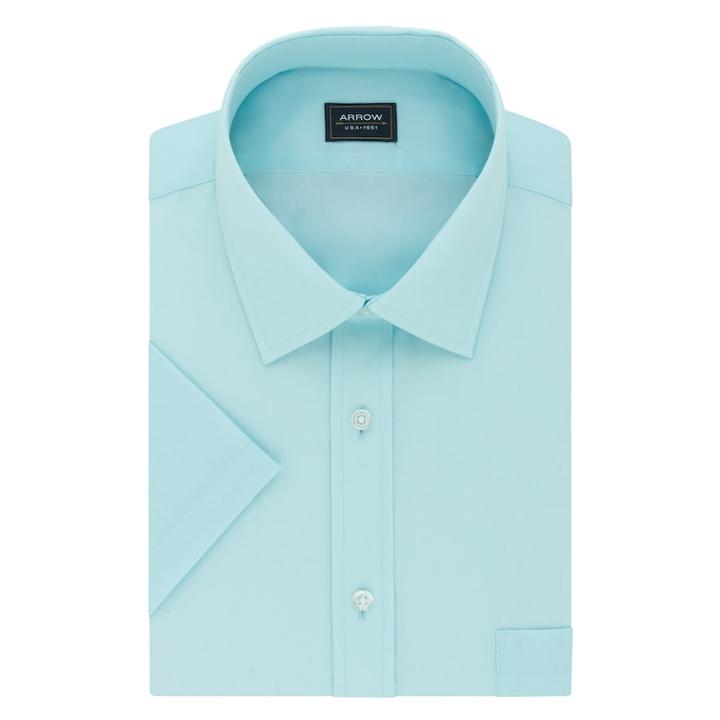 Big & Tall Arrow Regular-fit Spread-collar Short-sleeved Dress Shirt, Men's, Size: 24 Big, Blue Willow
