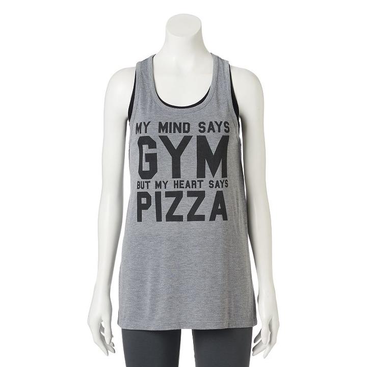 Juniors' So&reg; Mesh Graphic Racerback Tank Top, Girl's, Size: Large, Med Grey