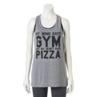 Juniors' So&reg; Mesh Graphic Racerback Tank Top, Girl's, Size: Large, Med Grey
