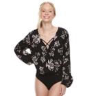 Juniors' About A Girl Knit Surplice Bodysuit, Size: Xs, Black