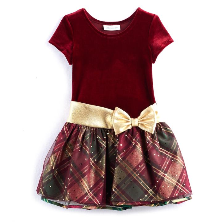 Girls 4-6x Jessica Ann Short Sleeve Velvet Dress, Size: 6x, Dark Red