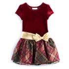 Girls 4-6x Jessica Ann Short Sleeve Velvet Dress, Size: 6x, Dark Red
