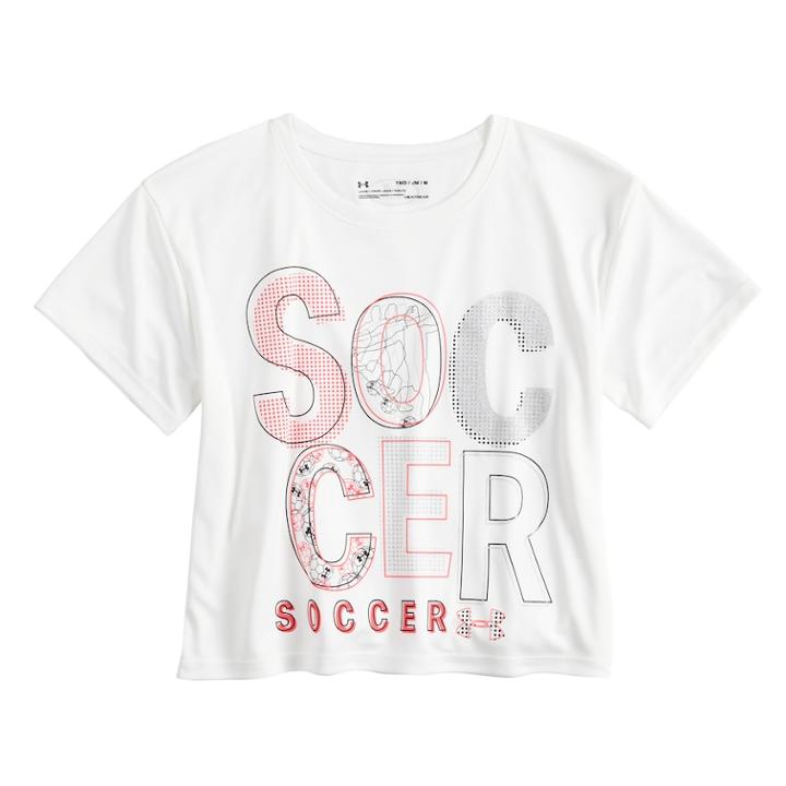 Girls 7-16 Under Armour Short Sleeve Cropped Soccer Tee, Size: Medium, White