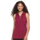 Candie's, Juniors' &reg; Solid Lace-up Top, Girl's, Size: Small, Red