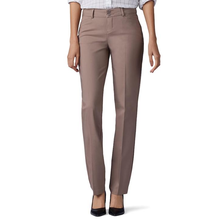 Women's Lee Secretly Shapes Twill Straight-leg Pants, Size: 16 Avg/reg, Dark Beige