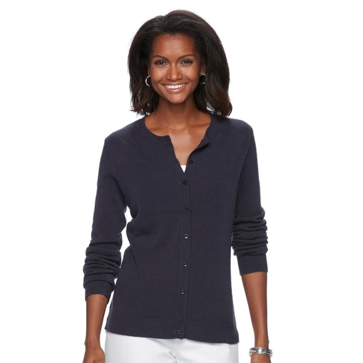 Women's Croft & Barrow&reg; Ribbed-trim Cardigan, Size: Xs, Blue