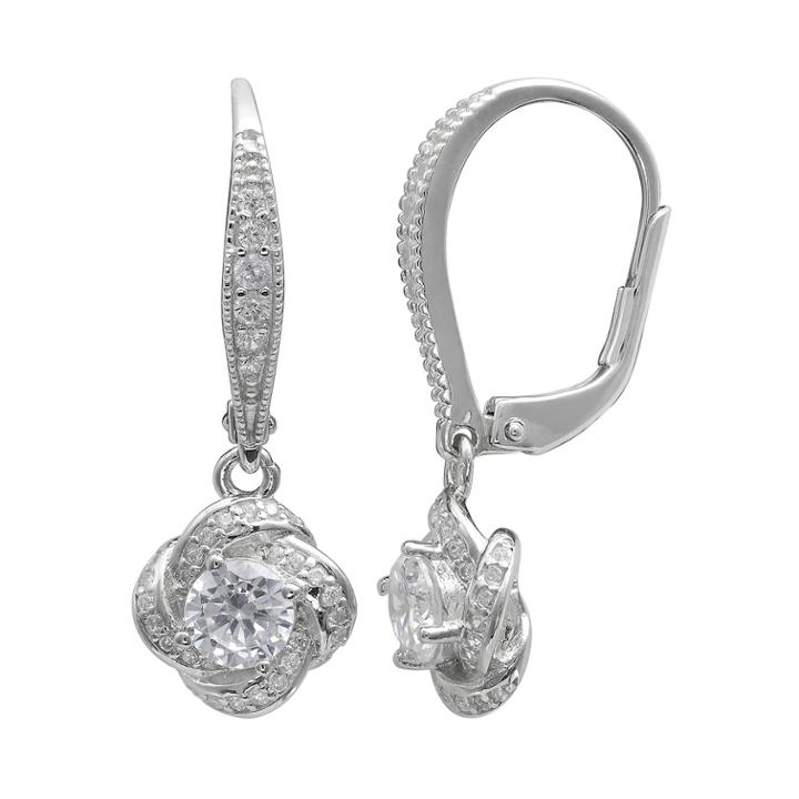 Primrose Sterling Silver Cubic Zirconia Love Knot Drop Earrings, Women's, White