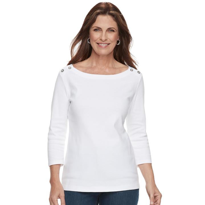 Women's Croft & Barrow&reg; Button-shoulder Boatneck Top, Size: Xxl, White