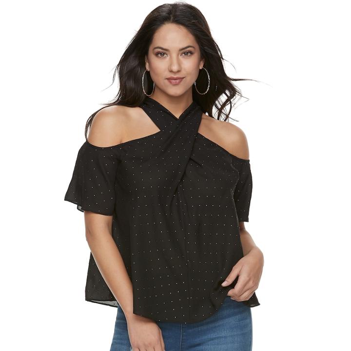 Women's Jennifer Lopez Crisscross Cold-shoulder Top, Size: Xl, Black