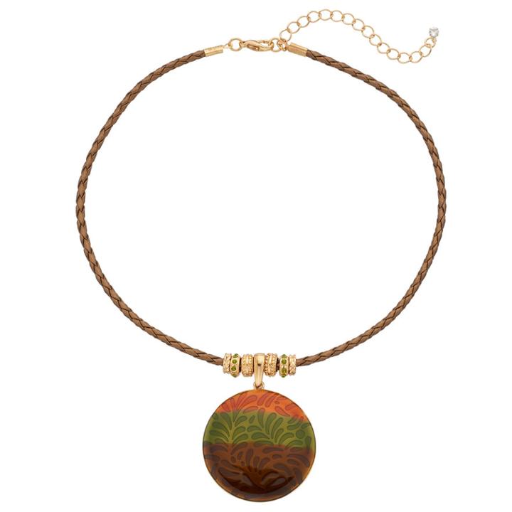 Leaf Colorblock Round Pendant Necklace, Women's, Multicolor