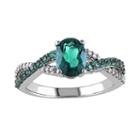 Lab-created Emerald And 1/10 Carat T.w. Diamond 10k White Gold Crisscross Ring, Women's, Size: 9, Green