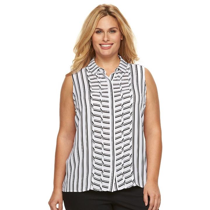 Plus Size Dana Buchman Pintuck Striped Blouse, Women's, Size: 3xl, White