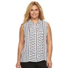 Plus Size Dana Buchman Pintuck Striped Blouse, Women's, Size: 3xl, White
