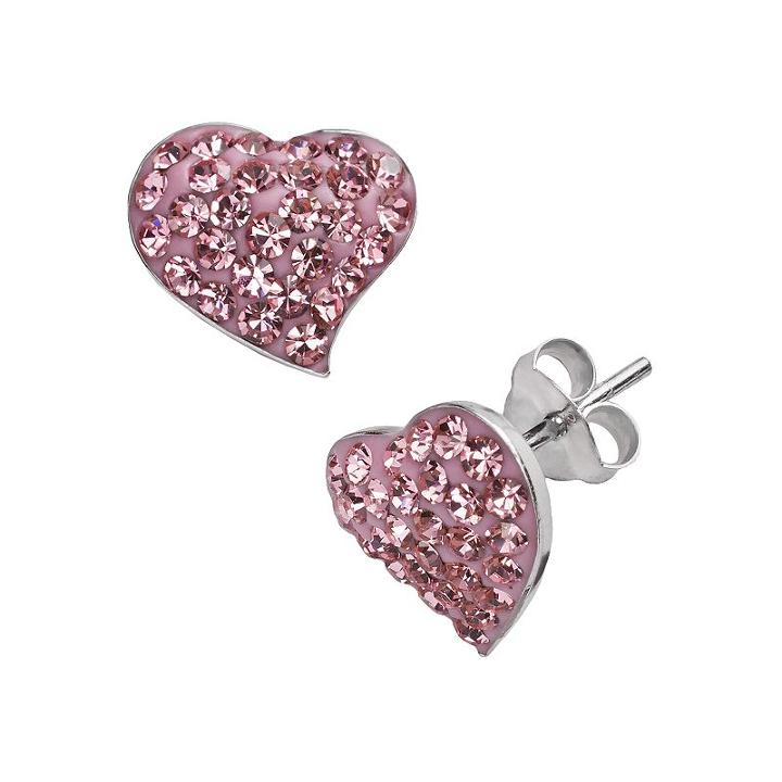 Silver Plate Crystal Heart Stud Earrings, Women's, Pink
