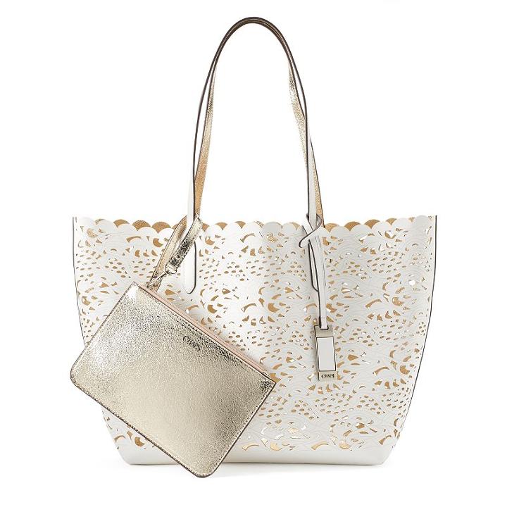 Chaps Alivia Laser-cut Reversible Tote Bag With Pouch, Women's, White Oth
