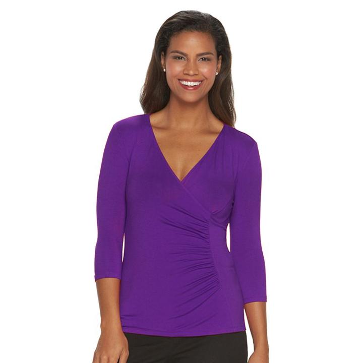 Women's Dana Buchman Printed Faux-wrap Top, Size: Large, Purple