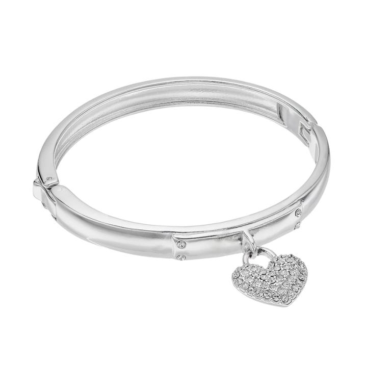 Dana Buchman Heart Charm Hinged Bangle Bracelet, Women's, Silver