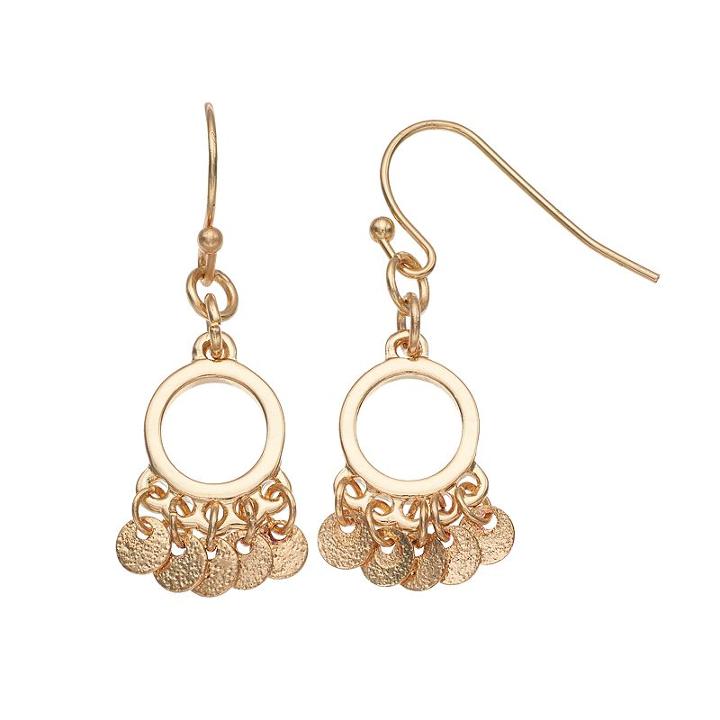 Lc Lauren Conrad Textured Shaky Disc Nickel Free Circle Drop Earrings, Women's, Gold