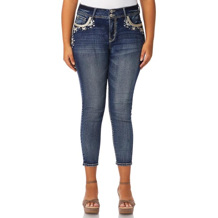 Juniors' Plus Size Wallflower Luscious Bling Skinny Ankle Jeans, Teens, Size: 18, Yellow