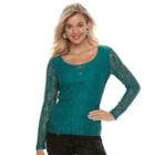 Juniors' Candie's&reg; Criss-cross Lace Top, Size: Small, Med Green