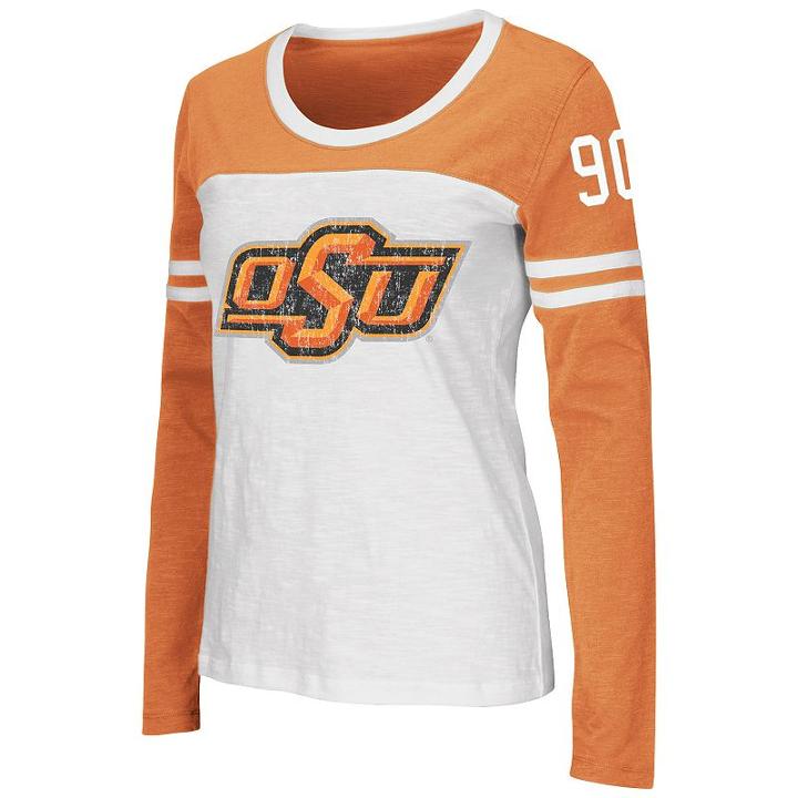 Women's Campus Heritage Oklahoma State Cowboys Hornet Football Tee, Size: Large, Med Orange