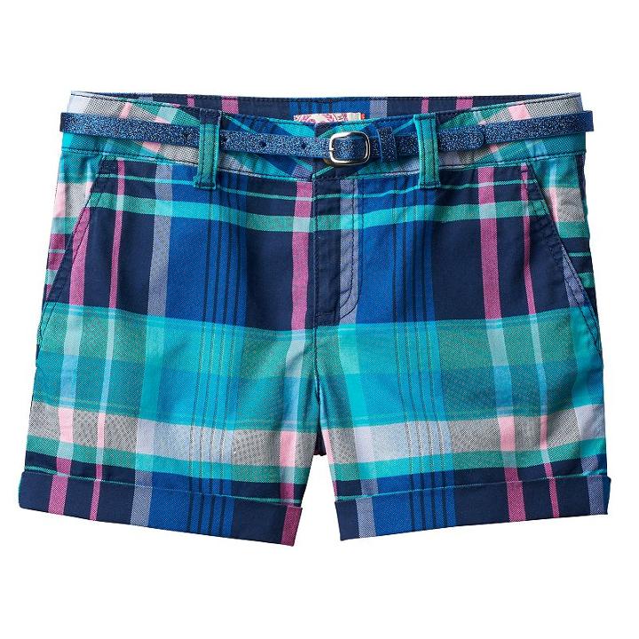 Girls 7-16 & Plus Size So&reg; Glitter Belt Printed Chino Shorts, Girl's, Size: 7, Blue