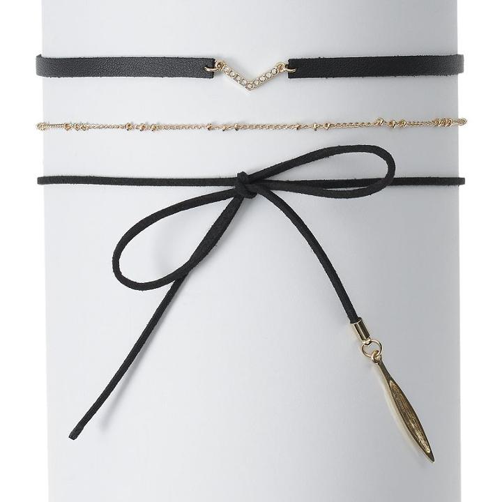 Mudd&reg; Chevron & Tie Cord Choker Necklace Set, Teens, Black