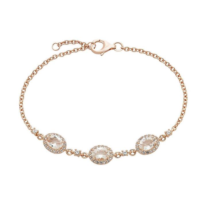 14k Rose Gold Over Silver Morganite & White Zircon Oval Halo Bracelet, Women's, Size: 7, Pink