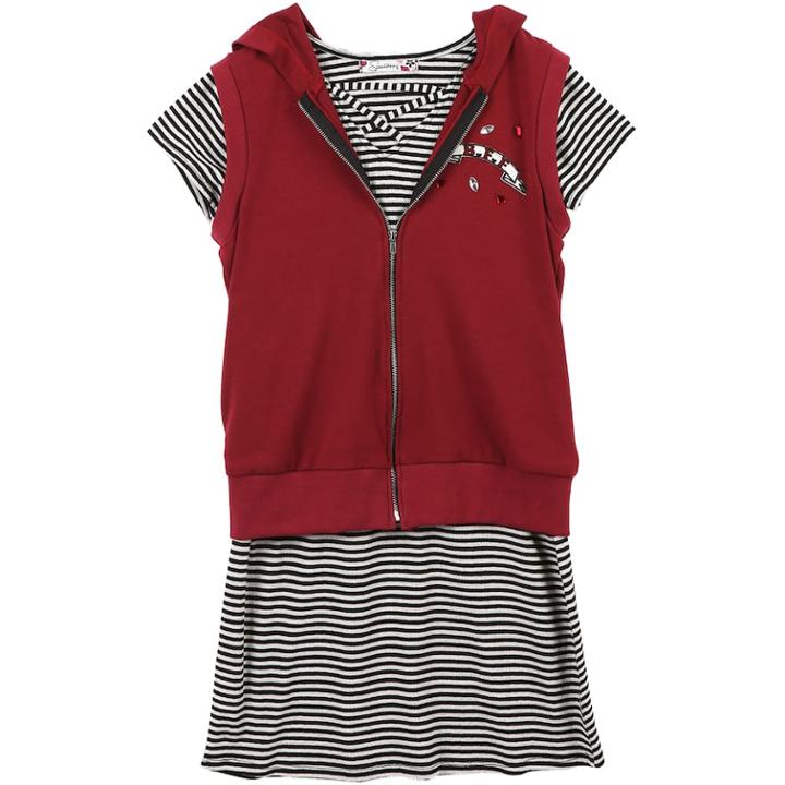 Girls 7-16 Speechless Hooded Vest & Striped Dress Set, Size: 14, Med Red