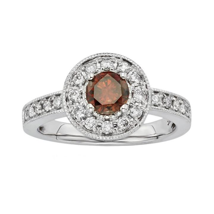Certified Brown And White Diamond Halo Engagement Ring In 14k White Gold (1 Ct. T.w.), Women's, Size: 6