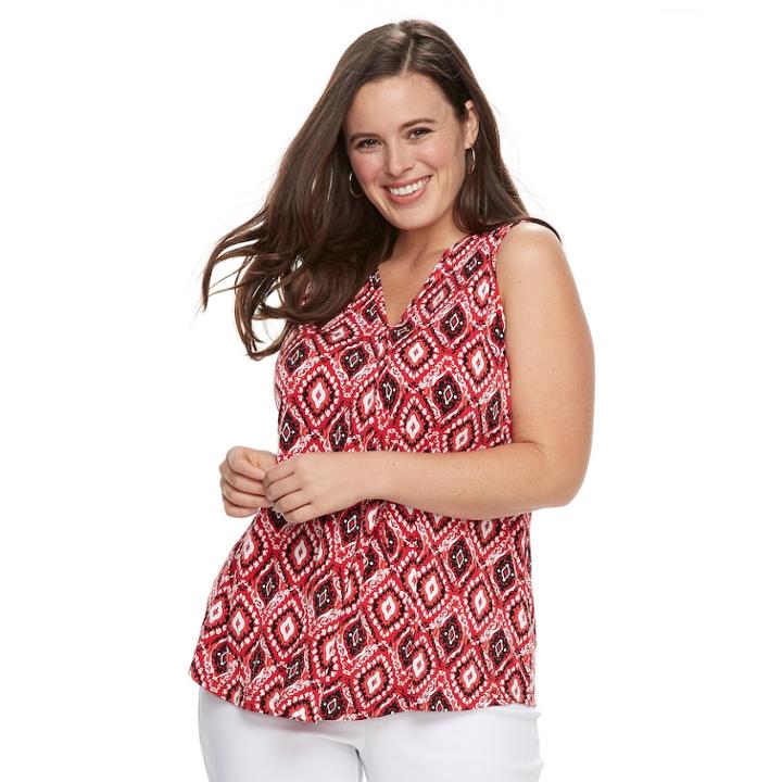 Plus Size Dana Buchman Pleated V-neck Tank, Women's, Size: 3xl, Red