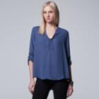 Women's Simply Vera Vera Wang Roll-tab Blouse, Size: Xl, Blue