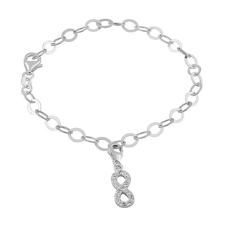 Cubic Zirconia Sterling Silver Infinity Charm Bracelet, Women's, Size: 7.5, White