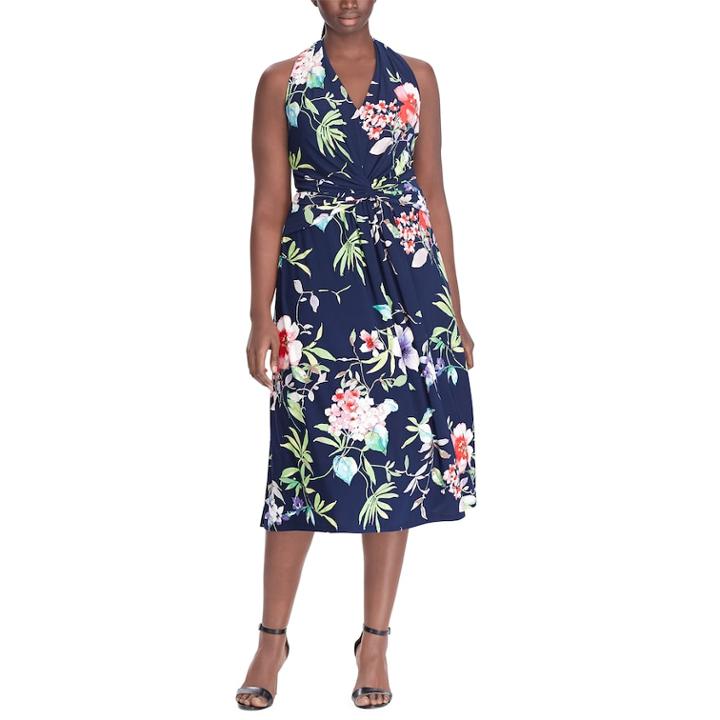 Plus Size Chaps Knot-front Halter Fit & Flare Dress, Women's, Size: 22 W, Blue (navy)
