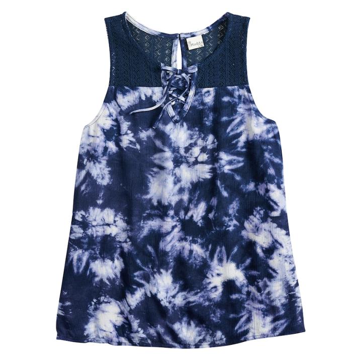 Girls 7-16 Mudd&reg; Lace-up Crochet Tank, Size: 16, Blue (navy)