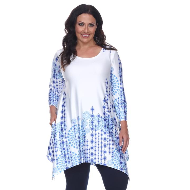 Plus Size White Mark Scroll Shark-bite Tunic, Women's, Size: 3xl, White Oth