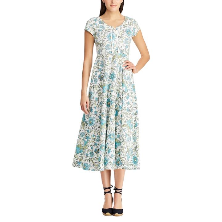 Women's Chaps Floral Midi Fit & Flare Dress, Size: Large, Natural