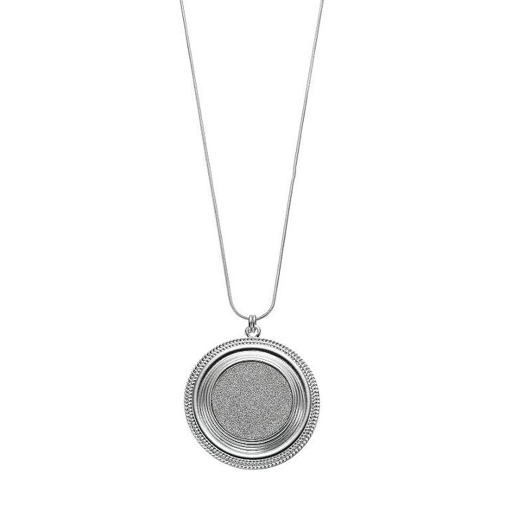 Long Glittery Disc Pendant Necklace, Women's, Silver