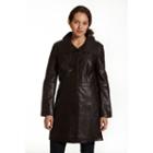 Women's Excelled Button-down Leather Coat, Size: Large, Brown