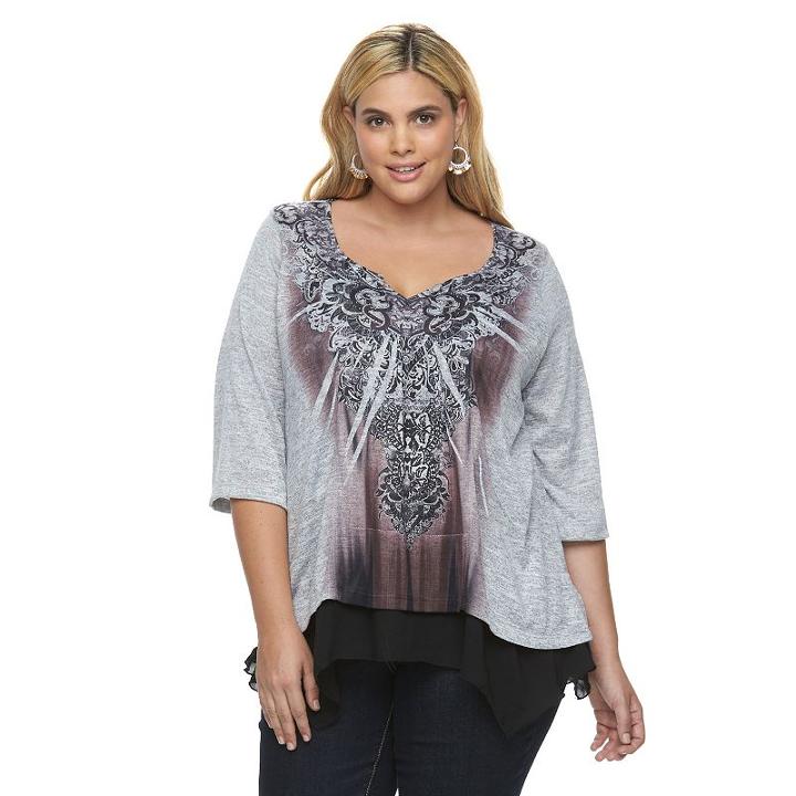 Plus Size World Unity Sublimation Shark-bite Top, Women's, Size: 1xl, Grey