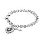 Sterling Silver 1/4-ct. T.w. Black And White Diamond Heart Lock And Key Bracelet, Women's, Size: 7.5